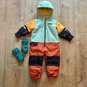 Patagonia Snow Pile One Piece Snowsuit Toddler Size 12-18 Months & Mittens